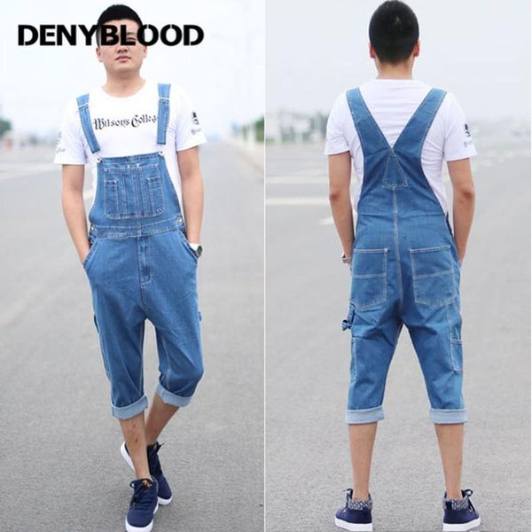 

denyblood jeans 2020 mens short denim overalls jeans male loose denim jumpsuit baggy capris suspenders bib bermuda 331301, Blue