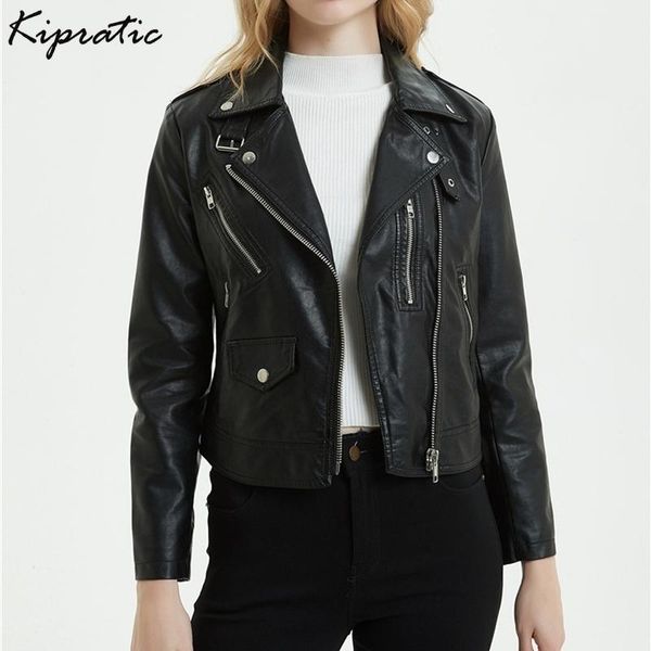 

fashion faux leather women short rivet buckle pu motorcycle jacket slim leather jackets ladies casual spring coats, Black