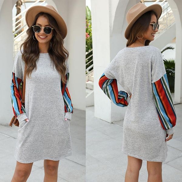 

new long sleeve short dress with pocket 2020 autumn clothes for women casual streetwear office kawaii dresses gowns grey dresses1, Black;gray