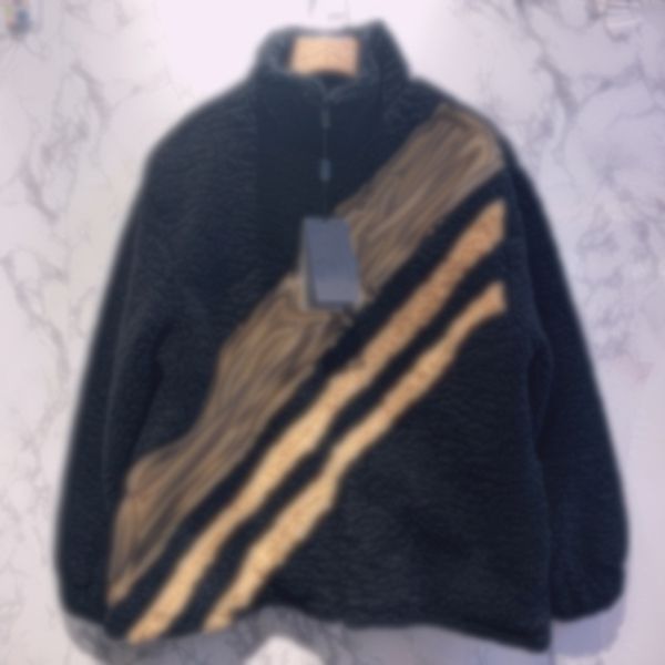 

20fw баргль шерстяной полосой флисовая куртка классические мужчины женщины ветрозащитный молния куртка высокая улица зима теплые пальто на о, Black;brown