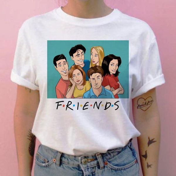

fashion women 2020 friends tv show t-shirt harajuku cartoon grunge tee streetwear t-shirt summer 90 s ladies tshirt print shirt, White