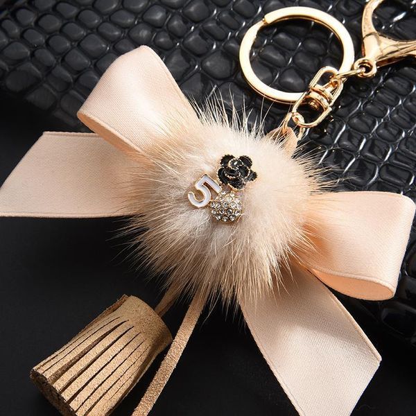 

keychain bow knot key chain with mink fur ball gifts for women llaveros mujer car bag accessories keyring holder h sqcryd