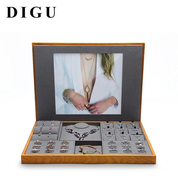 

digu дисплей ювелирных изделий tray древесина подвеска серьга кольцо fashion square box ювелирного дисплей хранение реквизит, Pink;blue