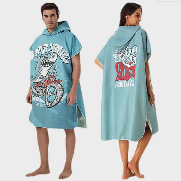 Microfiber большой пляжный полотенце на гидрокостюм Изменение халаты, плавание сухой халат для ванн с капюшоном полотенца для прибоя мужские женщины PONCHO быстрый сухой халат 220120