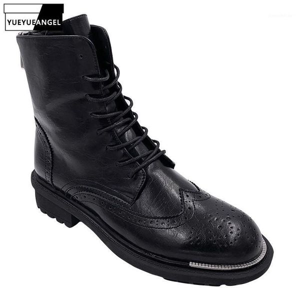 

boots leather shoes woman england style black lace up biker ankle brogue fashion winter warm botas mujer1