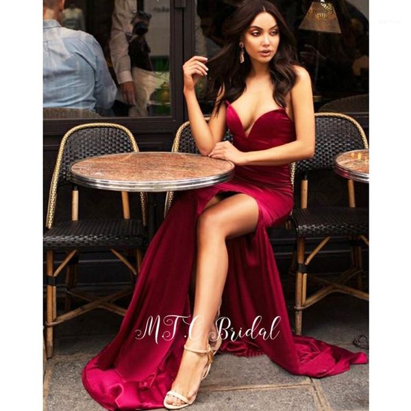 

red mermaid long evening dress high slit sweetheart elastic satin simple prom gowns 2019 selling wedding party dresses1, White;black