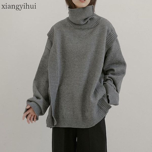 

fashion design blue black and grey turtleneck sweaters women long sleeve loose pullovers knitted for winter ladies 2020, White;black