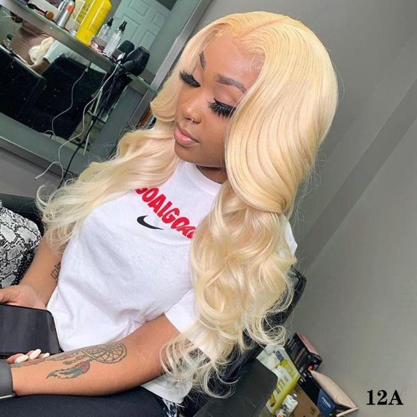 

12a 13x1 loose body wave wig blonde middle part peruvian t 613 lace front human hair wigs for women pre plucked with baby hair, Black;brown