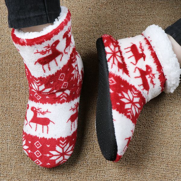 

winter floor shoes woman hoouse slippers christmas elk indoor socks shoes warm fur contton slipper plush insole anti-skid sole, Black