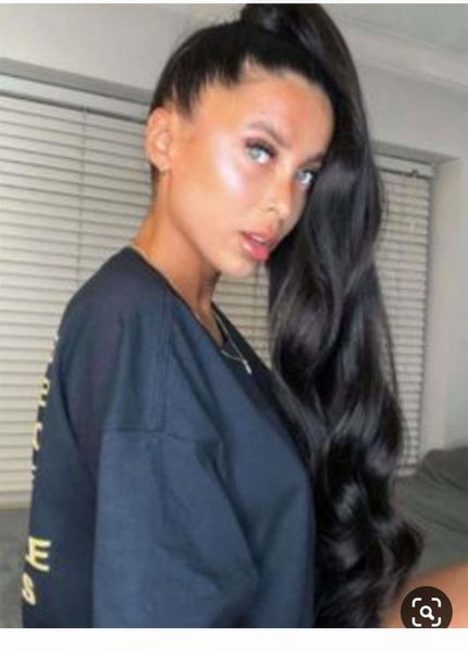 

celebrity wrap around wavy curly pony tail brazilian remy 1pcs 160g ponytail hairpiece drawstring ponytail extension clip in on black brown