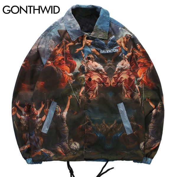 

oil painting print windbreaker jackets streetwear hip hop fashion harajuku casual jacket coats men women outwear, Black;brown