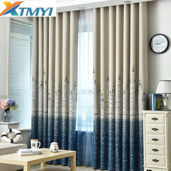 

blackout bule curtain for living room children bedroom cartoon castle printed curtain christmas decoration kids curtains cloth