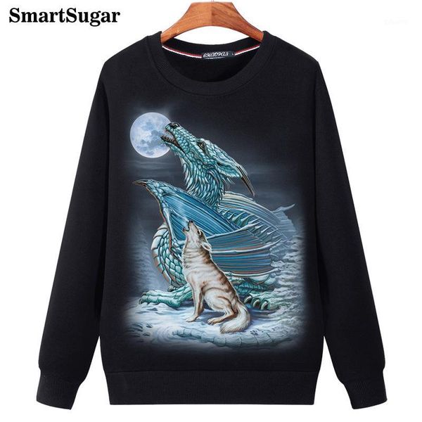 

3d dragon wolf men long sleeve hoodies 2018 new arrived 5xl printde animal homme sweatshirts clothes1, Black