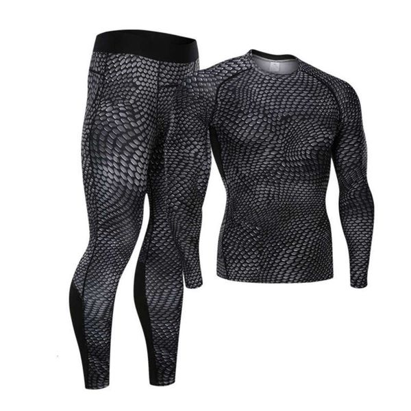 

print new men's fitness suit snake breathable quick dry running long sleeve printed tights, Gray
