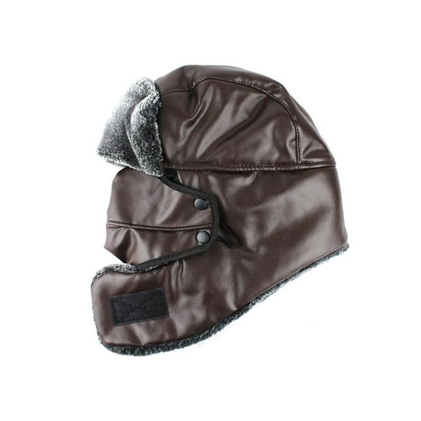 

flb] bomber hats russian ushanka vintage pu кожаный earflap trapper мужчины женщины зима теплый снег горно-лыжная шапка с fack mask f18065, Black;white