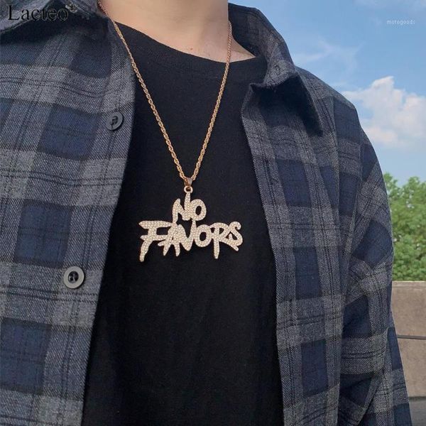 

chokers lacteo iced out paved rhinestones no fovars letter pendant necklace miami curb cuban chain jewelry rapper necklaces for men1, Golden;silver