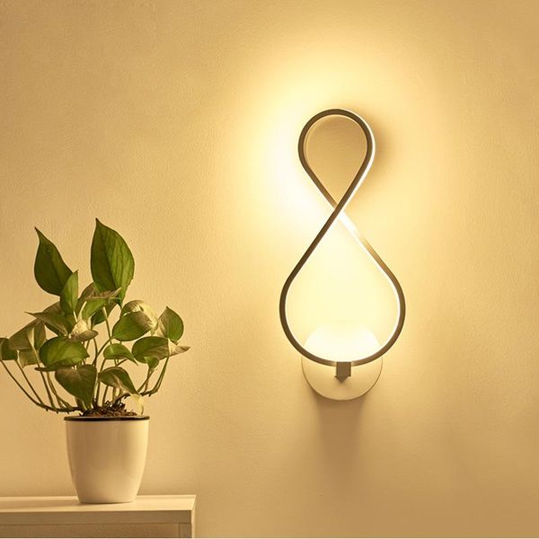 

european l curved wall lamp bedroom background eye-caring led warm white light