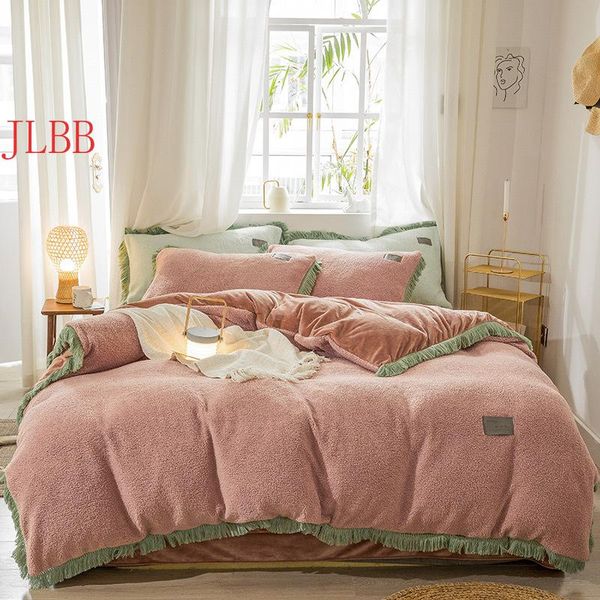 

bedding sets cashmere tassels set thicken flannel fleece bed princess style velvet duvet cover winter home linen 3/ 4pcs