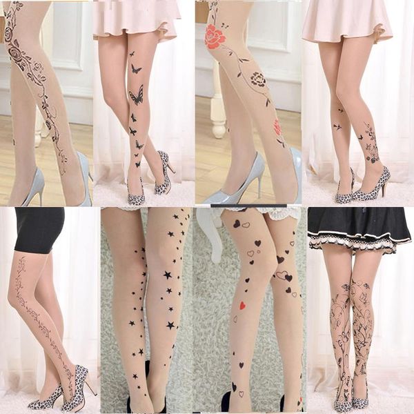 

socks & hosiery camouflage tattoo cartoon printing silk stockings women tights cute pattern jp thin novelty pantyhose chic 20d transpar, Black;white