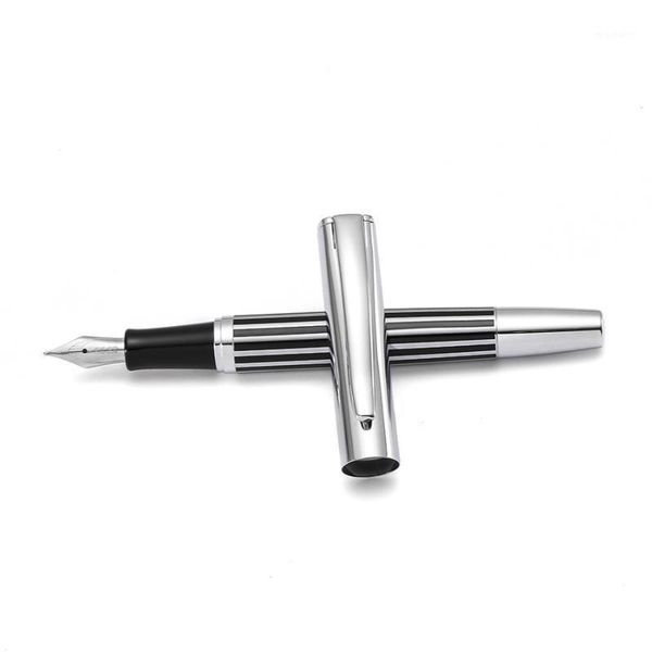 

fountain pens baoer [sober] pen, black stripe lacquer barrel, silver trim stainless steel medium nib, office school signature a62591