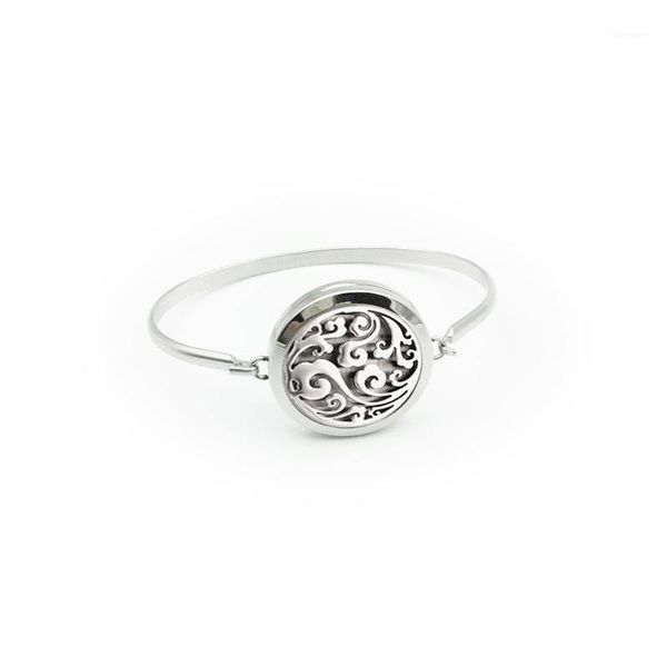 

20mm 25mm 30mm 316l stainless steel locket bracelet flower perfume essetial oil diffuser locket bangle1, Black