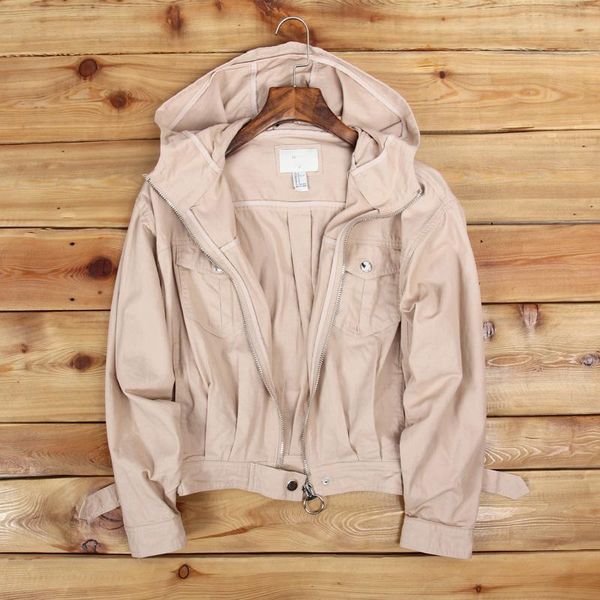 

2021 new women jacket coat hooded 100% cotton washed boyfriend thin coat loose hoodie oversize tweed jaket gothic vadiming, Black;brown