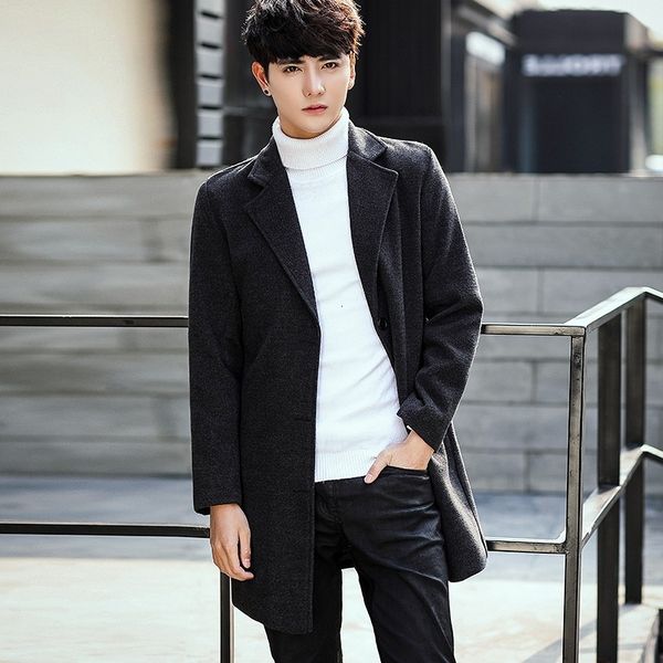 

new men's mid long windbreaker in autumn of 2019, Tan;black