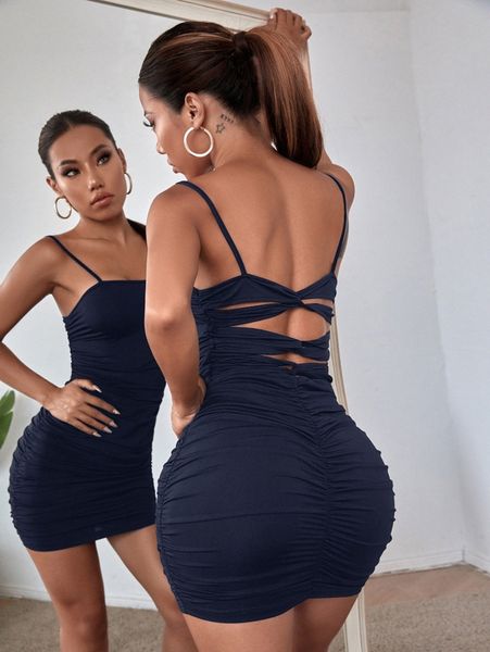 

cut out back ruched bodycon dress t5zf#, Black;gray