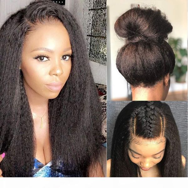 

360 lace frontal wig with baby hair 150% mongolian kinky straight human hair lace front wigs, Black;brown