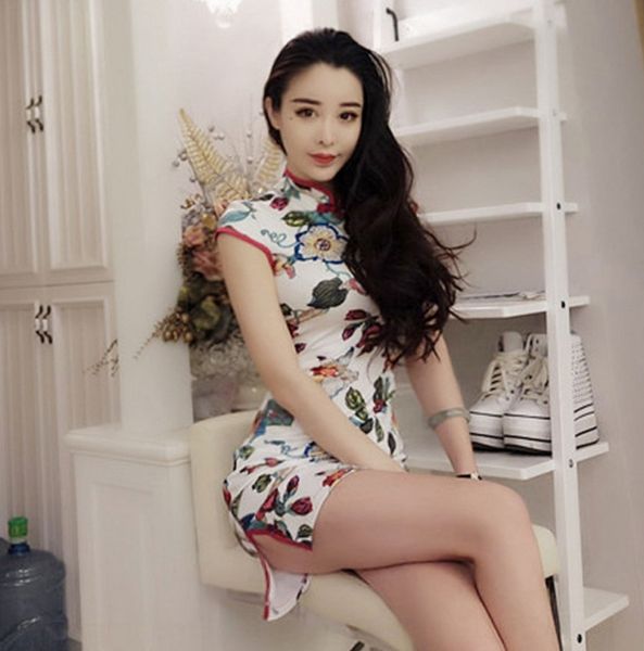 

женская ежедневно cheongsam летом новый тонкий печати низкой щели пригонки бедра обернуть платье dresscheongsam платье bjuhc, Black;gray