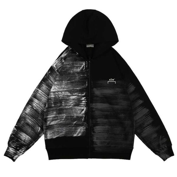 

men's hoodies autumn and winter new tide brand wash water old splash ink sweater men's loose zipper hooded sweater jacket, Black