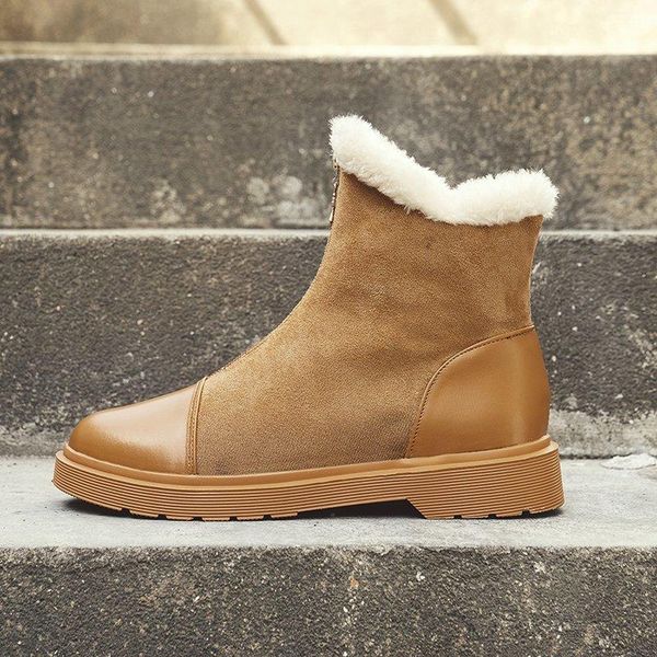 

2020 women winter snow boots warm flat plus size platform zip ladies women's shoes new flock fur suede ankle boots female, Black