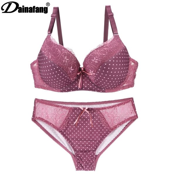 

dainafang 38/85 40/90 42/95 cde cup bras set push up lace lady lingerie hollow outfit g-string embroidery underwear sets c1114, Red;black