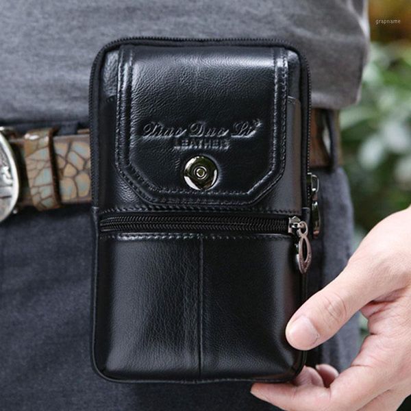 

men genuine leather cowhide cell mobile/phone case cover skin vintage belt hip fanny bag waist pack purse father christmas gift1