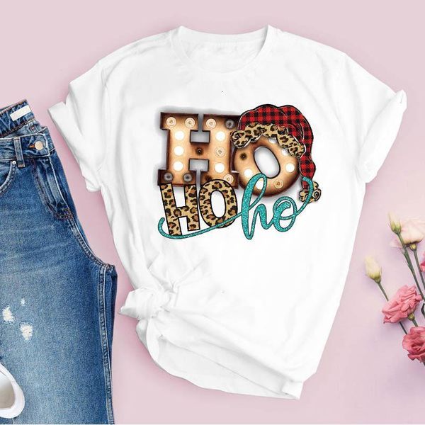 

tees for women print leopard hat letter cute 90s holiday christmas clothes female tshirt lady clothing graphic t-shirt, White