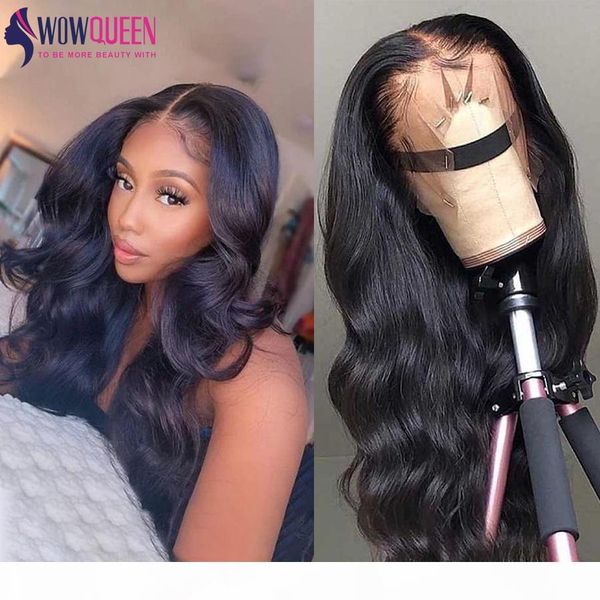 

inch 4x4 lace closure wig pre plucked 13x6 lace front wig body wave wig malaysian remy lace front human hair wigs for women, Black