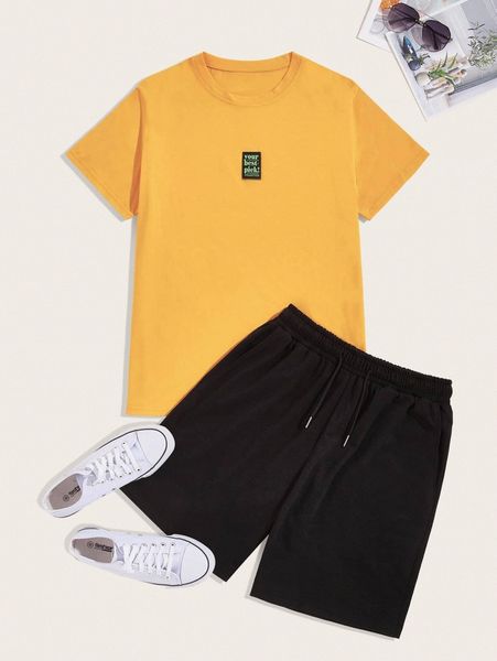 

men letter graphic tee & track shorts y6lp#, Gray