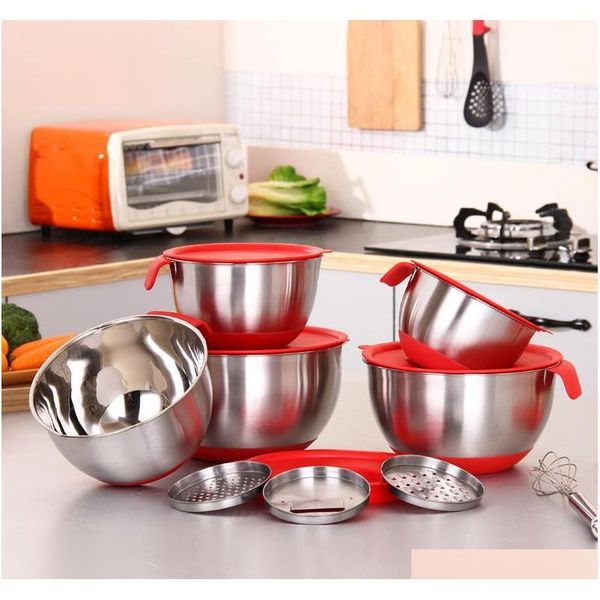 

stainless steel mixing bowls with lid handle non-slip sile base diy cake baking mixer bowl salad grater kitch jllxac mywjqq