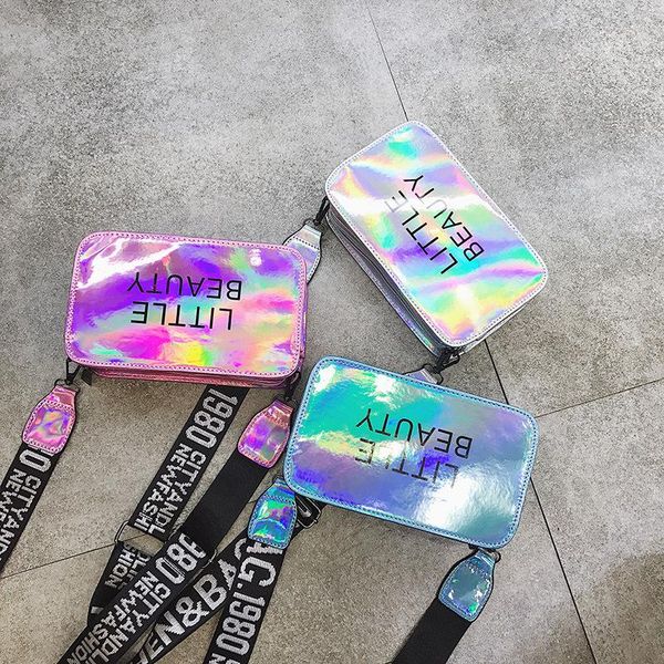 

women's bag fashion korean version of the trend of laser custom wild messenger bag shoulder strap cross section square pvc