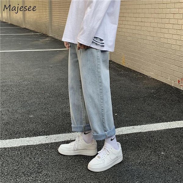 

men jeans plus size 3xl denim solid retro straight ankle length loose males leisure chic trendy baggy harajuku all-match trouser1, Blue