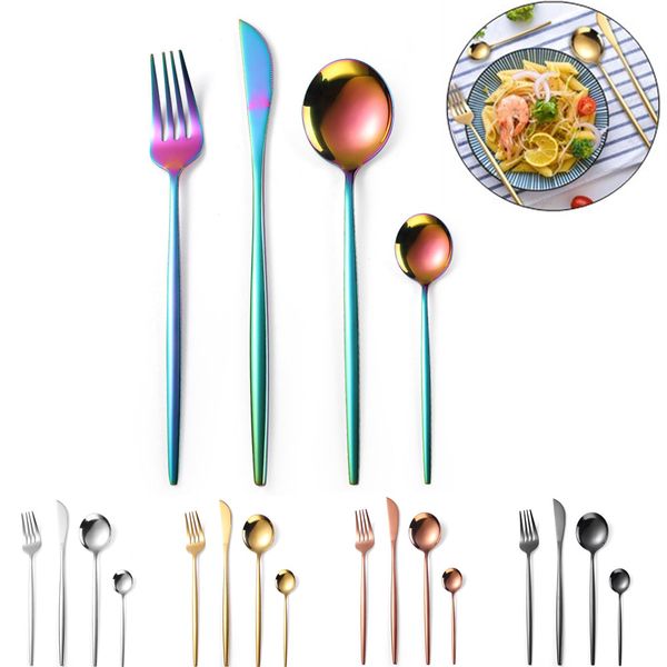 

4pcs gold dinnerware set stainless steel black dinnerware set knife fork spoon teaspoon cutlery kitchen silverware