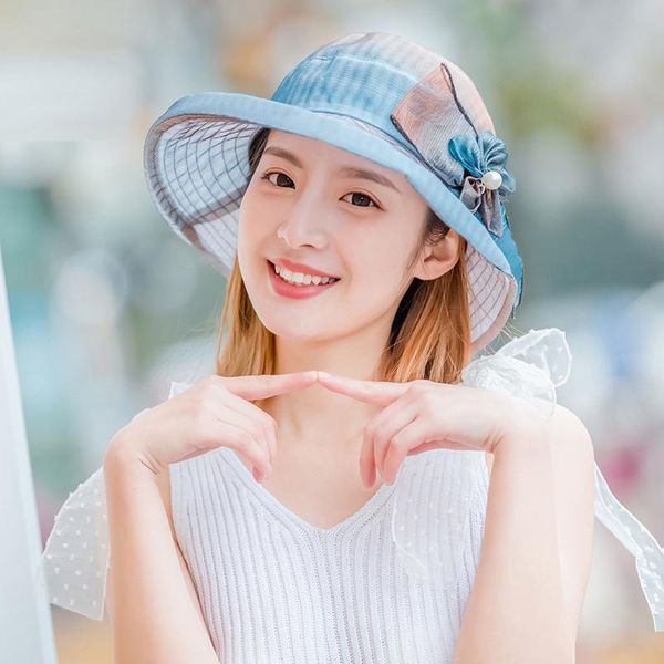 

wide brim hat beach ladies summer cap visor collapsible sunscreen fashion uv protection womens summer caps, Blue;gray