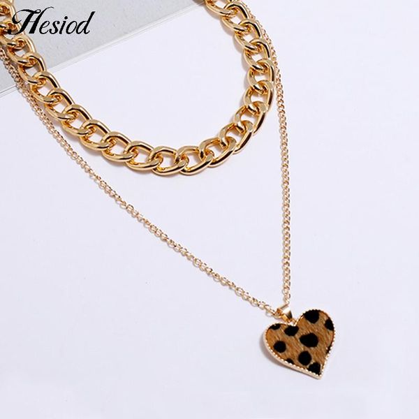 

leopard pattern heart pendant necklaces female gold color sweater double chain geometric necklace women statement choker jewelry, Silver