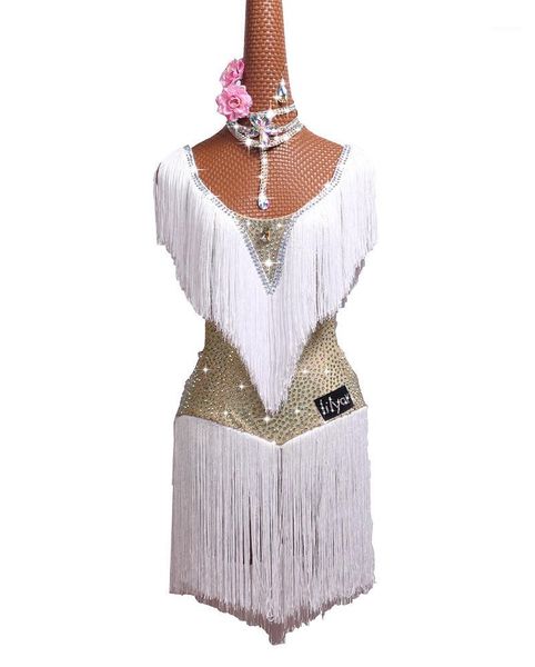 

dhl latin dance costume white fringe rhinestones latin dance dress for women competition dresses1, Black;red