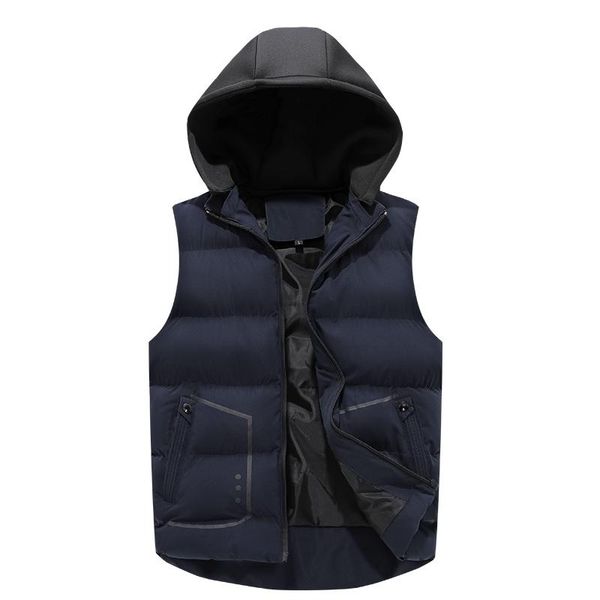 

2020 winter warm windbreak mens winter vest down vest men casual waistcoat sleeveless jackets men hooded mens work clothes, Black;white