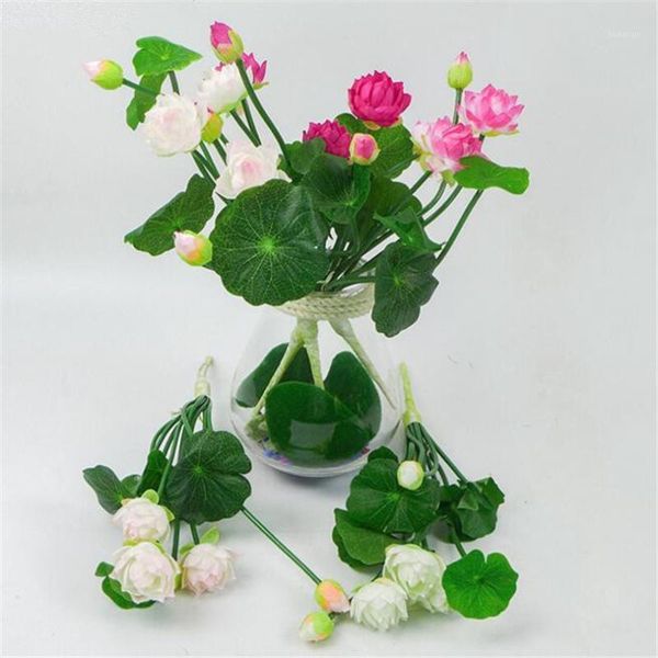 

10pcs artificial lotus flower with green leaves silk water lily for wedding party decorative flowers1