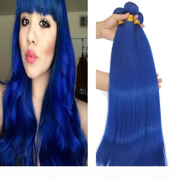 

humna hair bundles straight virgin hair weaves extensions blue color 3pcs lot 10-30inch real brazilian bundle in hair extensions, Black
