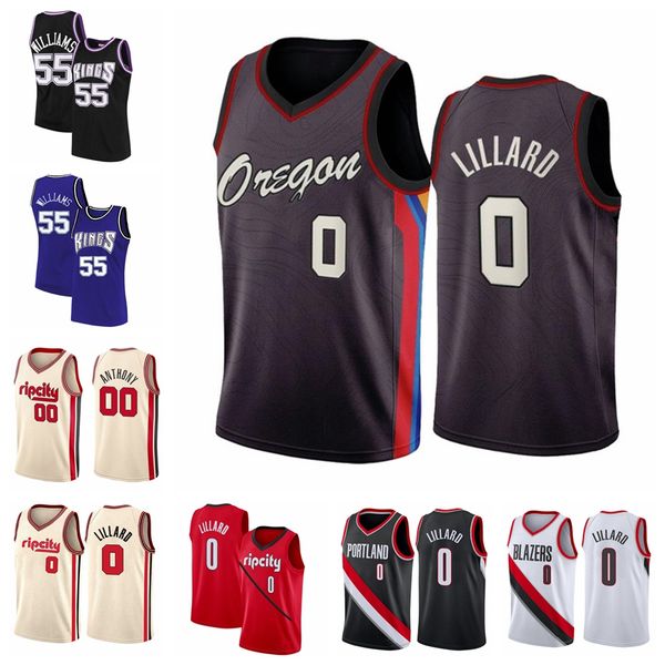 

2021 men damian jason 55 williams 0 lillard carmelo 00 anthony portland trail team sacramento team basketball jersey beige, Black;red