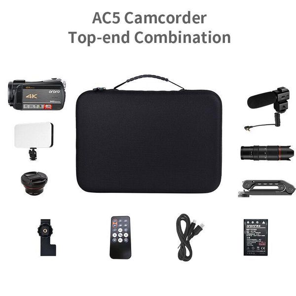

camcorders ordro camcorder real 4k video camera 30fps infrared night vision with stereo microphone lens bag