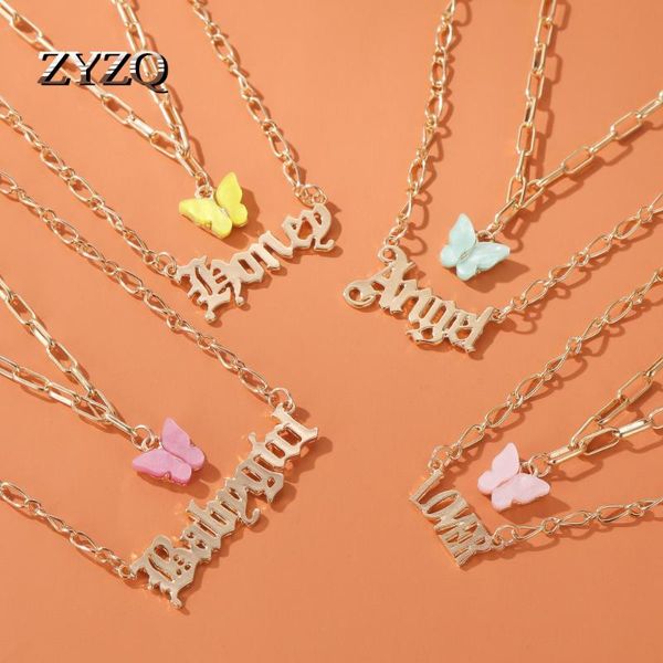 

chains zyzq double acrylic butterfly necklace fashion alphabet angel pendant babygirl english, Silver